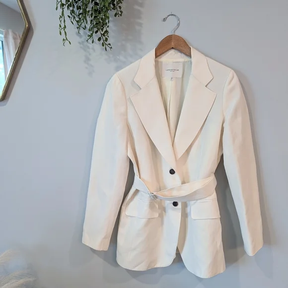 Lafayette 148 New York Kettson Cream Belted Suit Jacket Size 10 - Picture 2 of 14